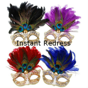 Gold glittery mask with feathers (peacock)