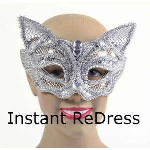 Silver Sequinned Cat Glasses Style Eye Mask