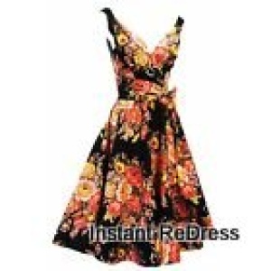 Black Floral 50's Dress