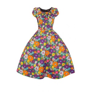 Purple and Orange flower print 50s style Swing dress