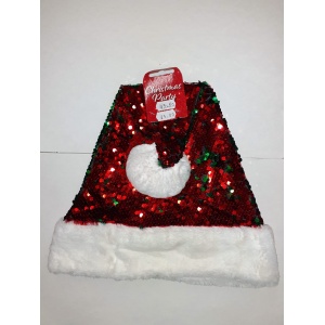 Red and Green Sequined Santa Hat