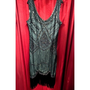 Beaded Dress - Bottle Green, Black and Gold