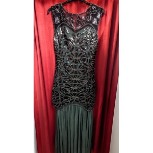 Beaded Overlay Dress - Bottle Green