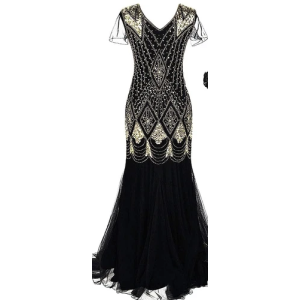 Beaded Dress - Black & Gold